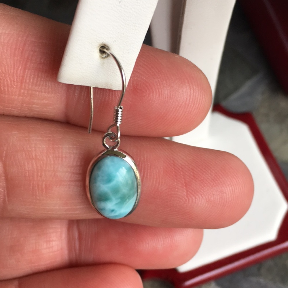 Larimar Sterling Silver Chain/Pendant ER Set - Picture 8 of 14